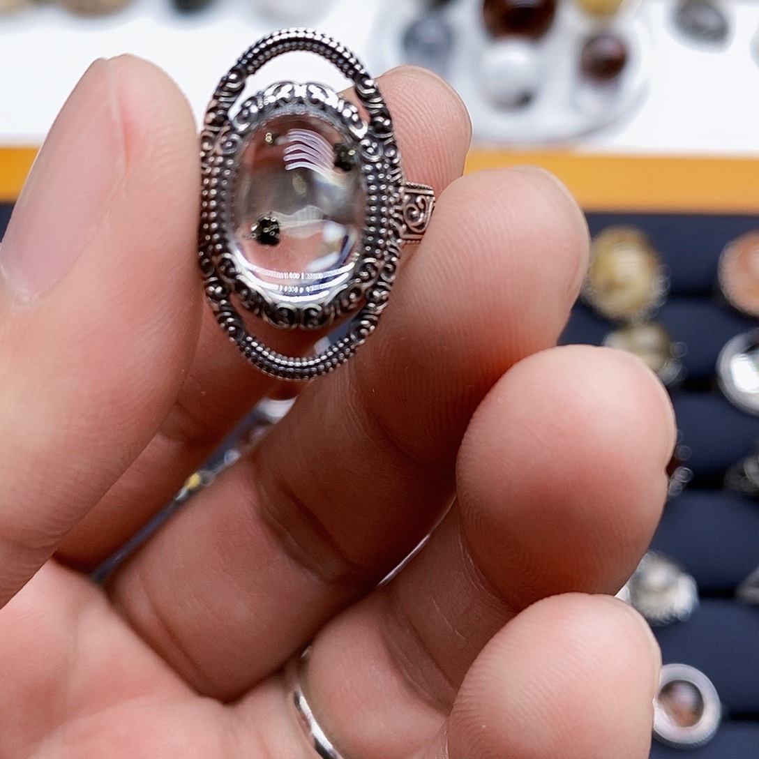 水晶戒指银S925镶嵌競*天然水晶戒指