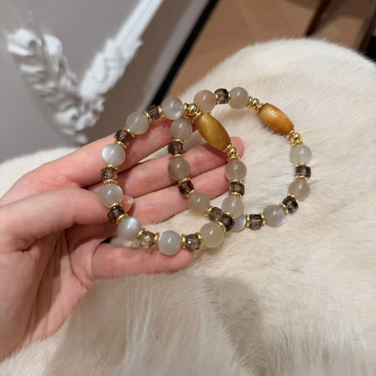 金虎眼奶茶月光茶水晶手串手链 多样性发其一Q112