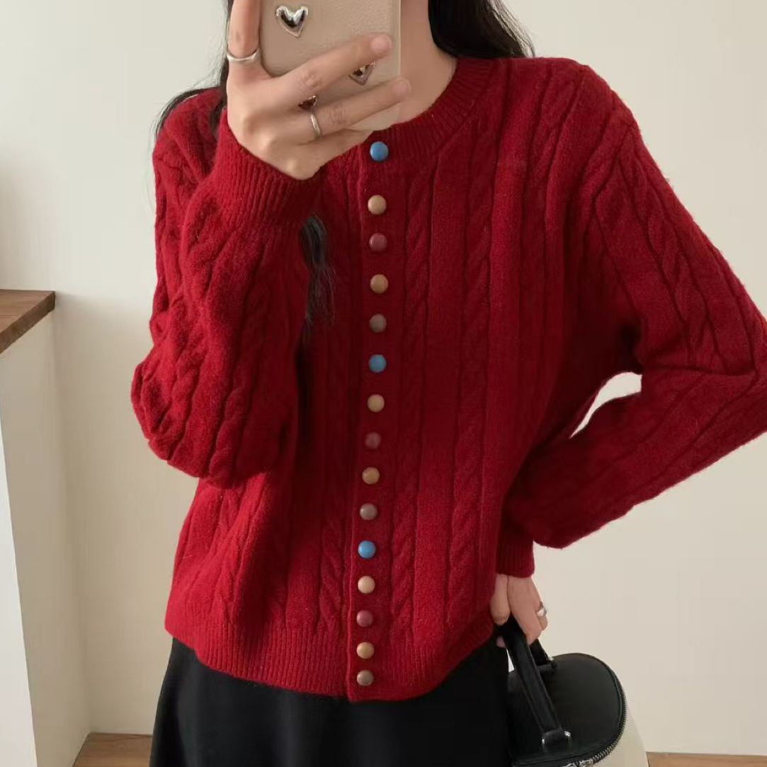 软糯针织扣子开衫、厚款撞色毛衣（下单备注编码）