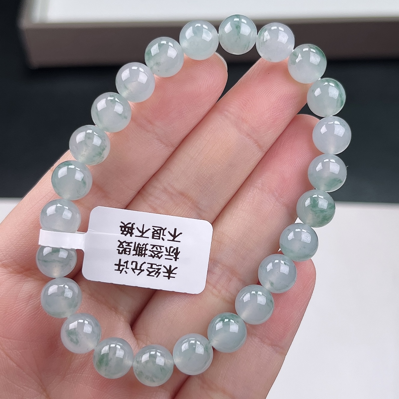 缅甸天然翡翠A货卡8冰种圆珠手串冰透飘花时尚清新百搭品质珠宝