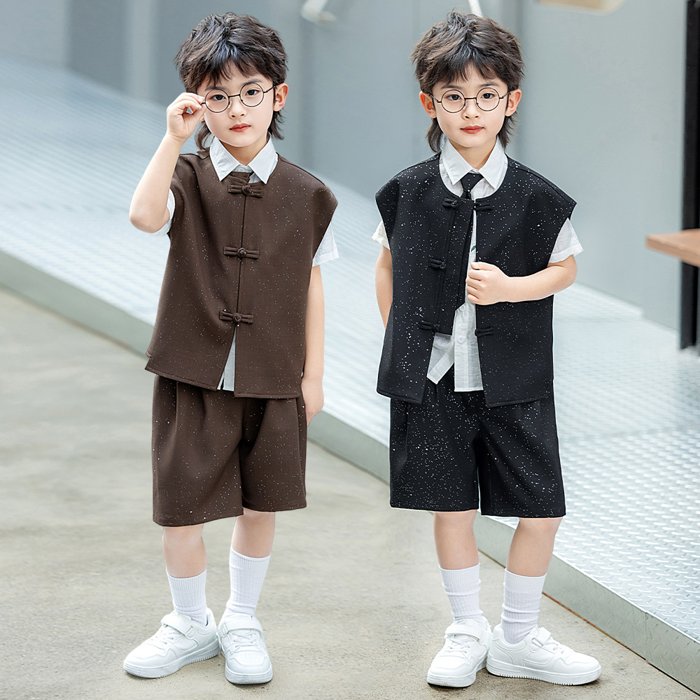 男童中国风礼服新中式表演帅气童装夏季礼服唐装盘扣复古套装薄款