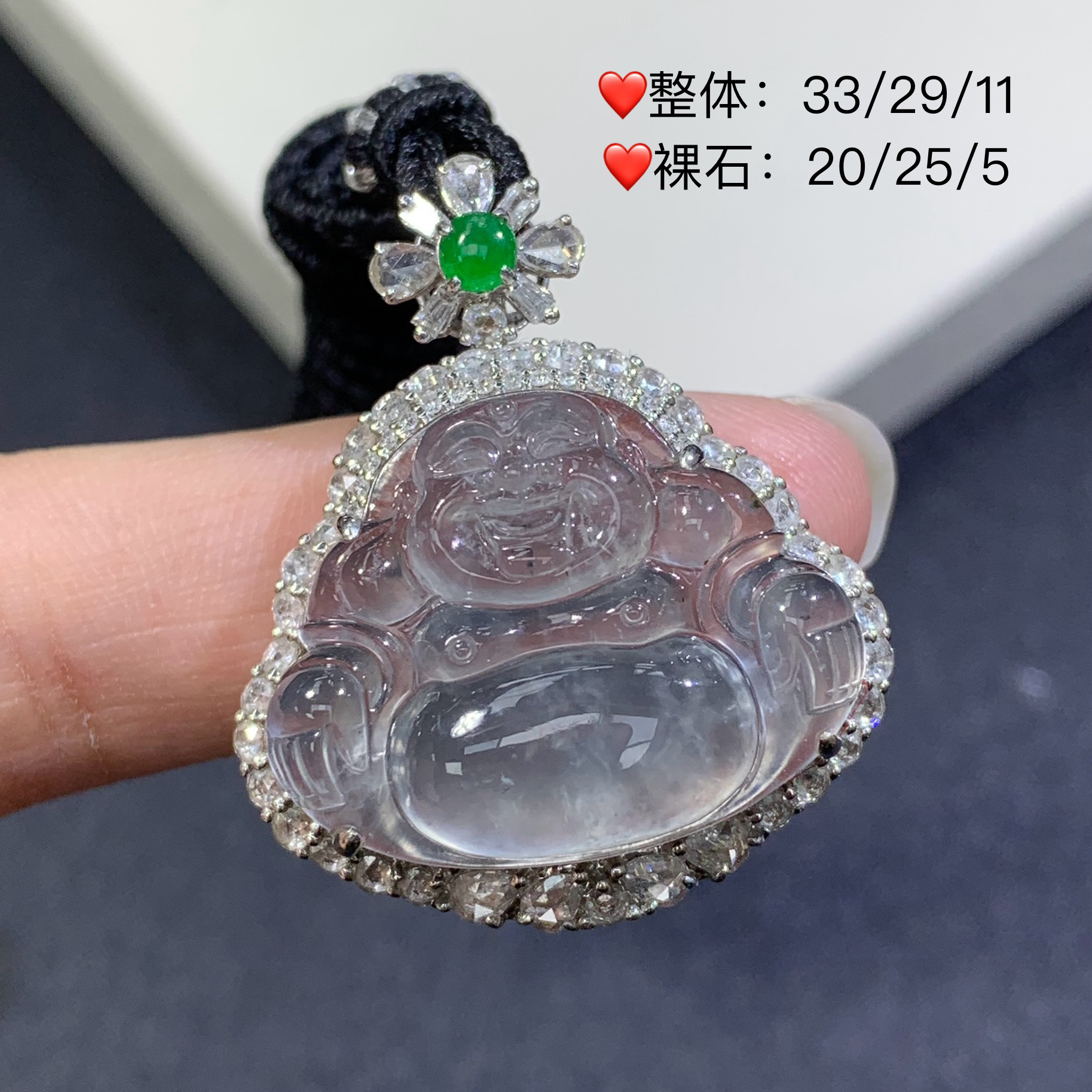 新品推荐·18K金高冰玻璃种起黑刚佛公缅A翡翠玉石吊坠气质