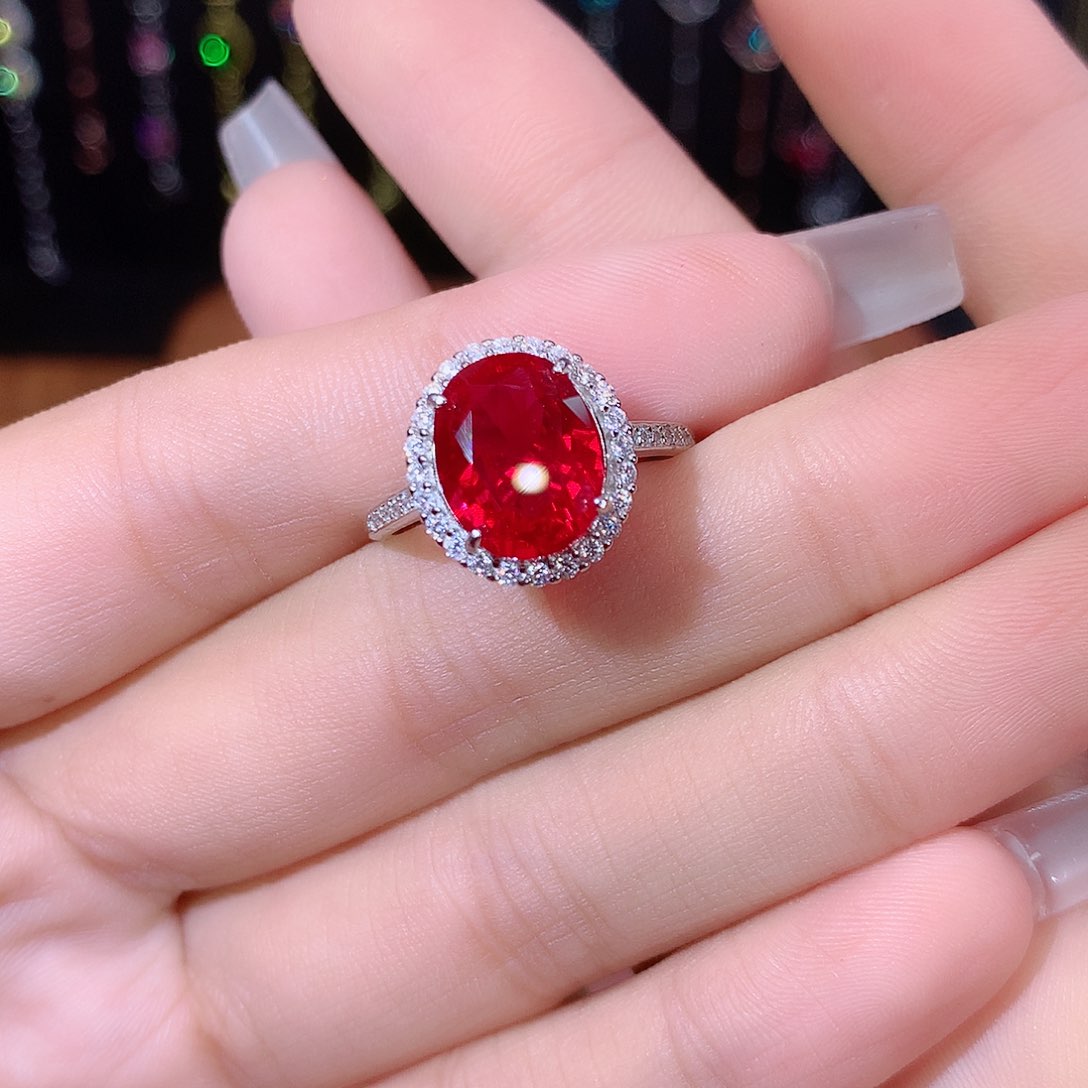 红宝石戒指银S925镶嵌白911