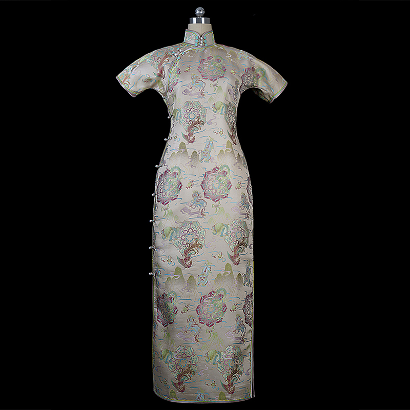 五瑞纳福』李德喜织金宋锦高端优雅真丝长款日常修身新款古典旗袍