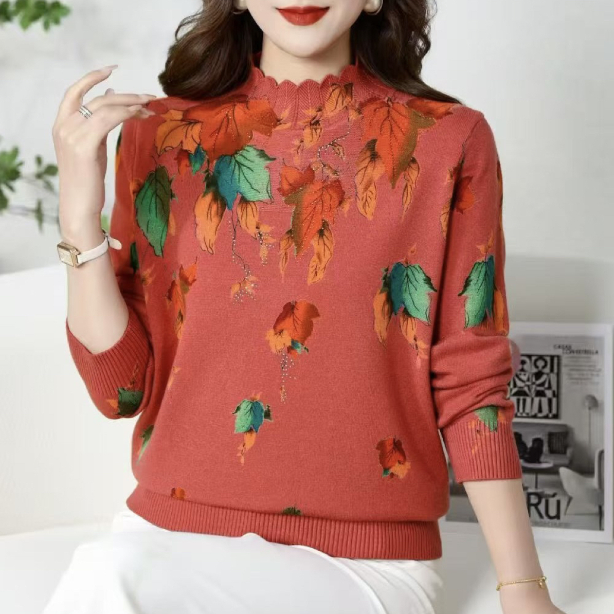 610633时尚女士新款爆款长袖针织衫洋气百搭宽松秋冬套头半高领