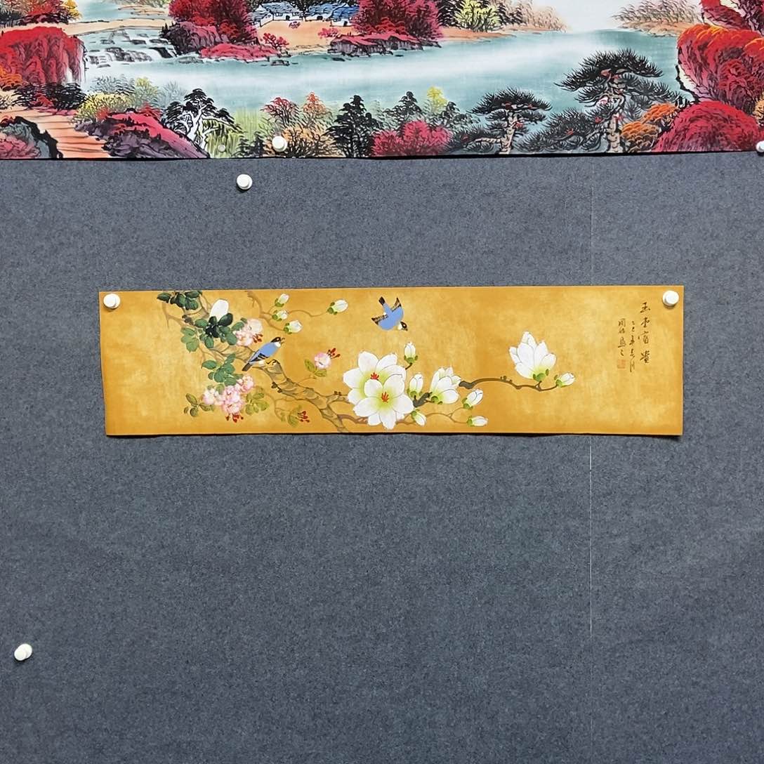 国画四尺对开花鸟一副