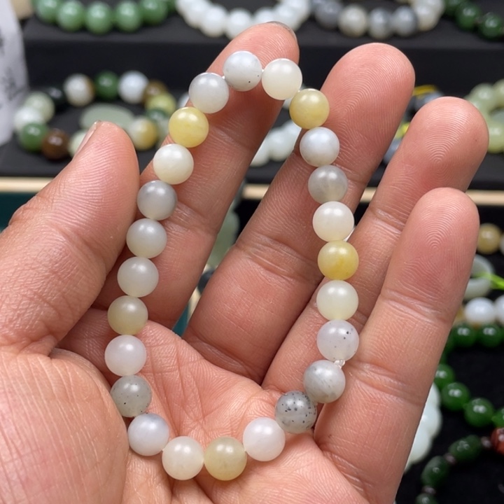 和田玉手串未镶嵌新疆青花子多宝 卡8柔光