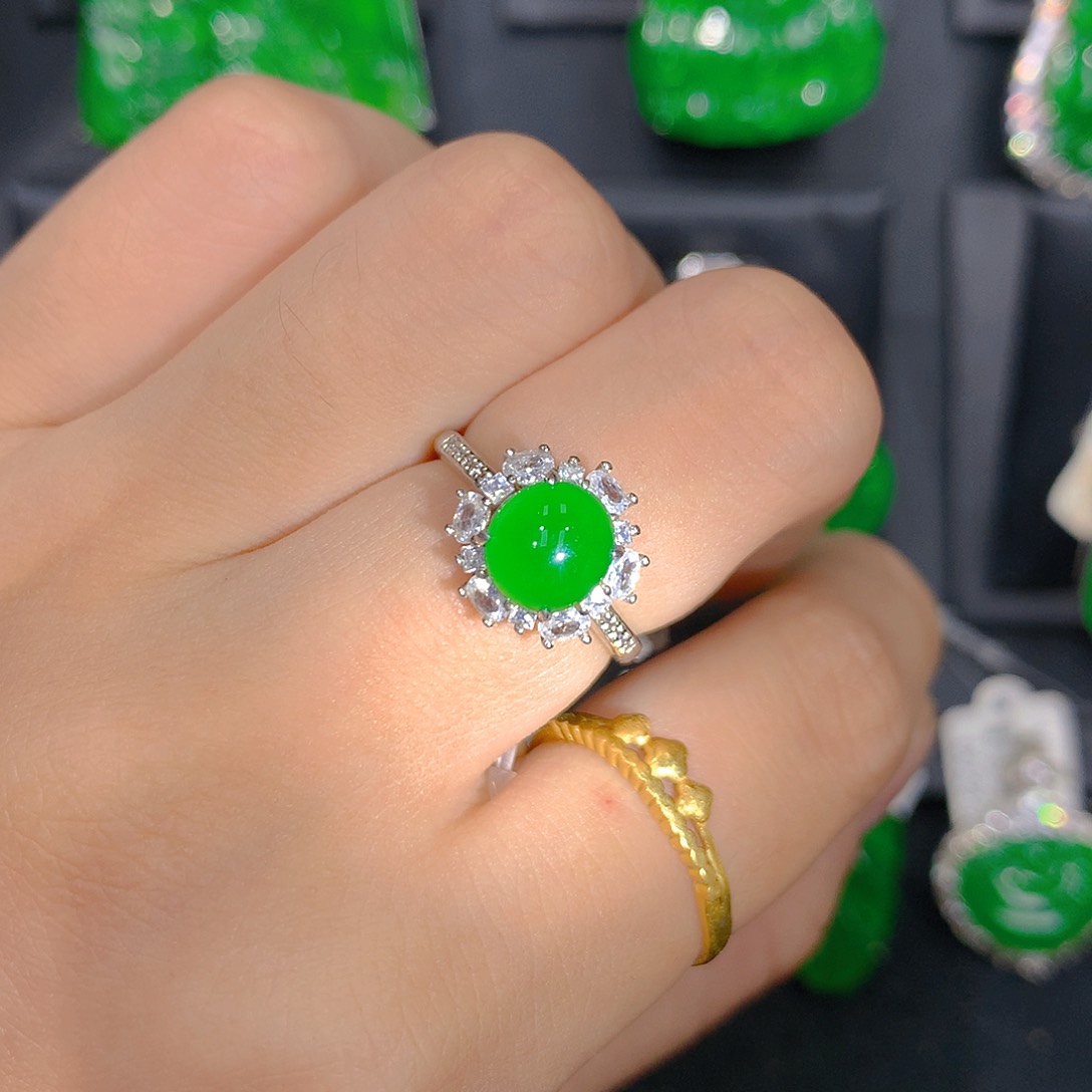 银S925镶嵌戒指翡翠元气