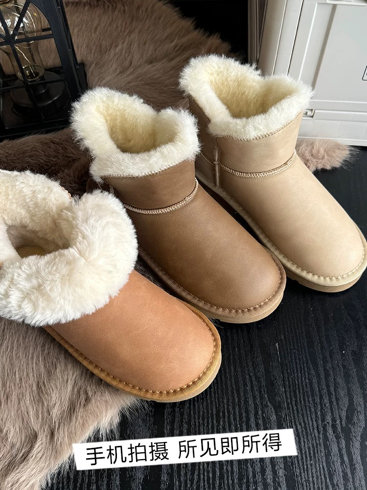 淘鞋馆8809新款全皮时尚百搭潮流轻便软底加厚绒雪地靴