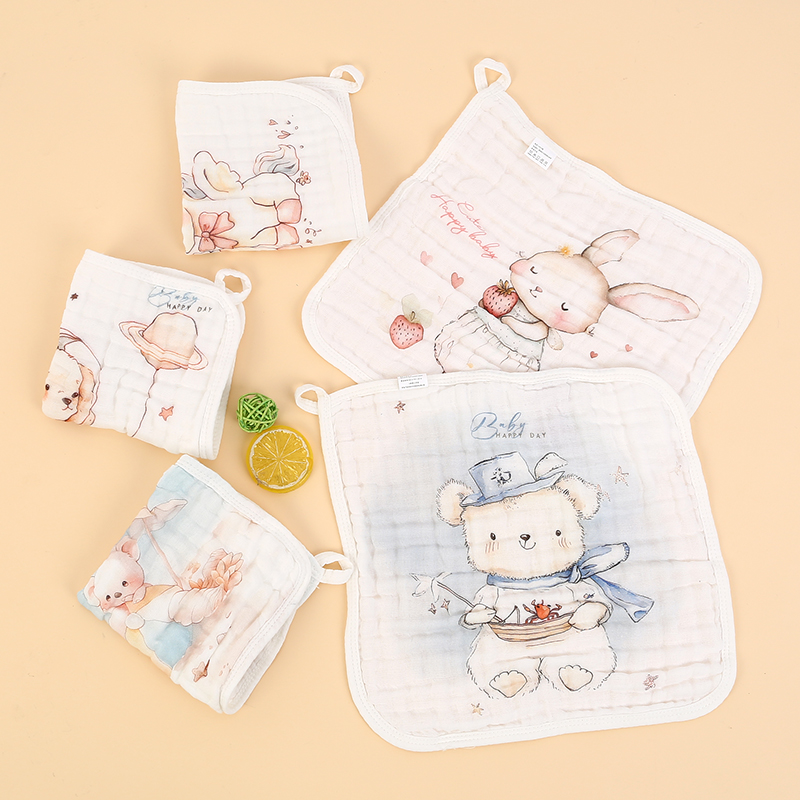【纯棉A类】数码印花婴儿宝宝新生儿纯棉洗脸纱布方巾口水巾