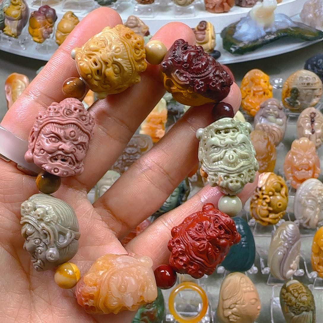 石英质玉长手持未镶嵌天然阿拉善彩玉大黑天手串