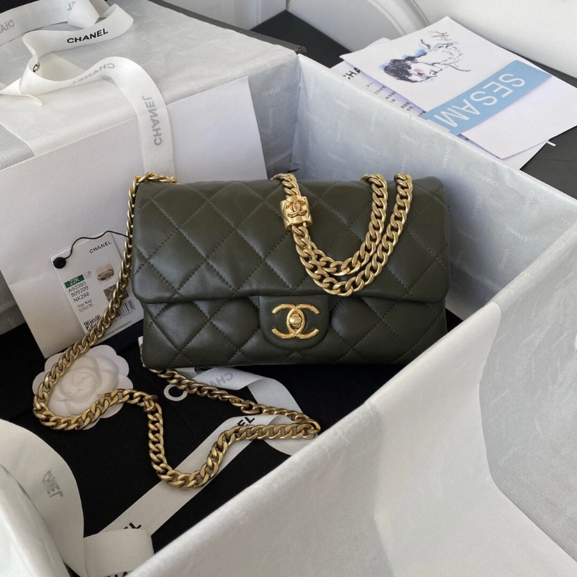 95新 Chanel/香奈儿 Chanel古巴绿金柱风琴包 25120010-03