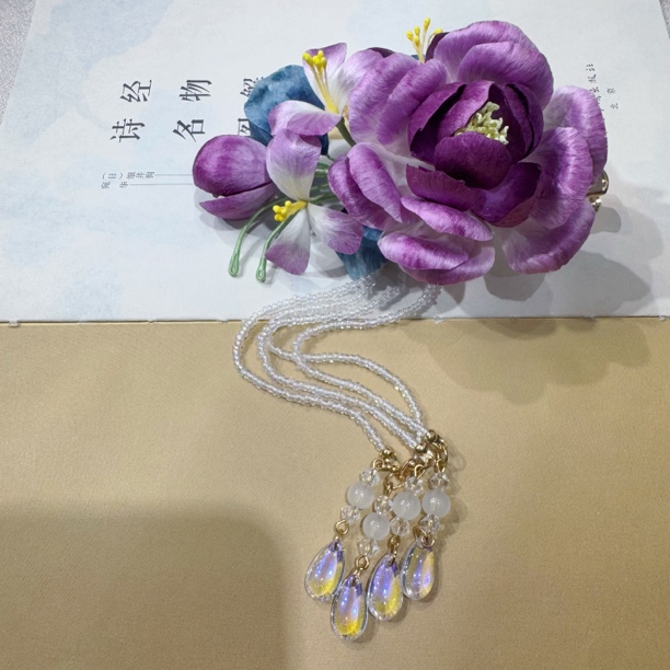 魏紫牡丹发夹 非遗绒花工艺 日常国风百搭礼品