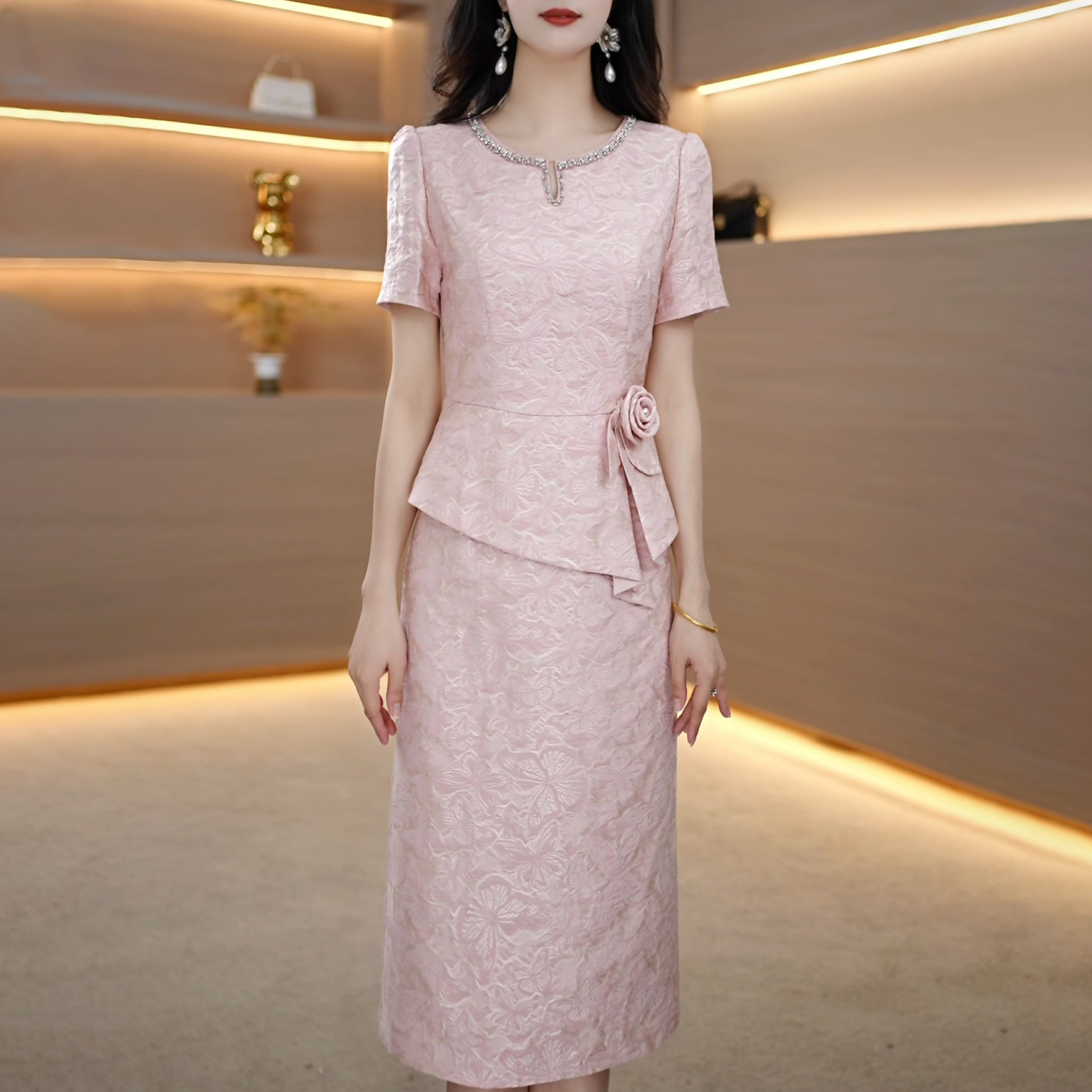 2025夏季新款A2691气质遮肉显瘦大码连衣裙女修身女装连衣裙