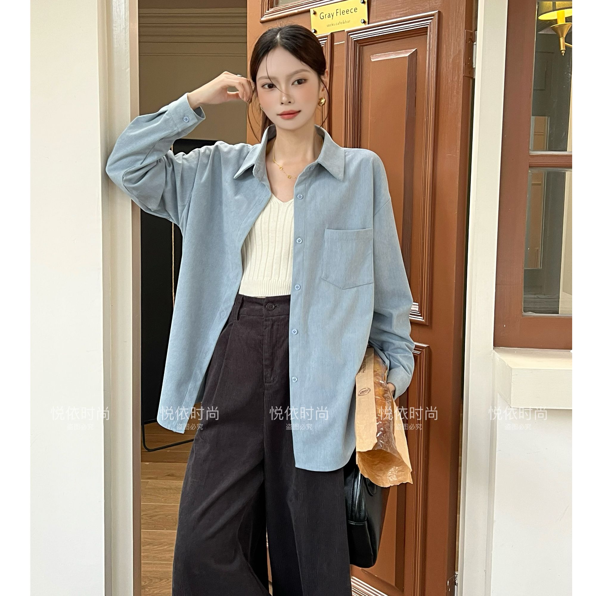【抗皱】灯芯绒秋季长袖外套新款女装宽松显瘦时尚休闲百搭冬款衬衫