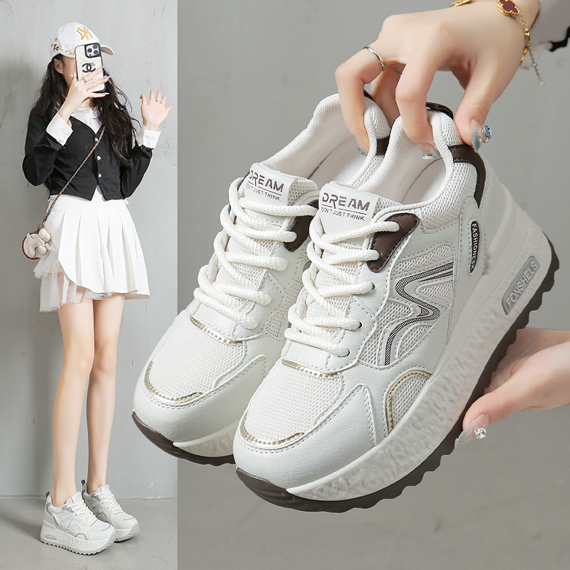 8厘米四季百搭厚底平底休闲皮面松糕底皮面网红2025跑步韩版透气