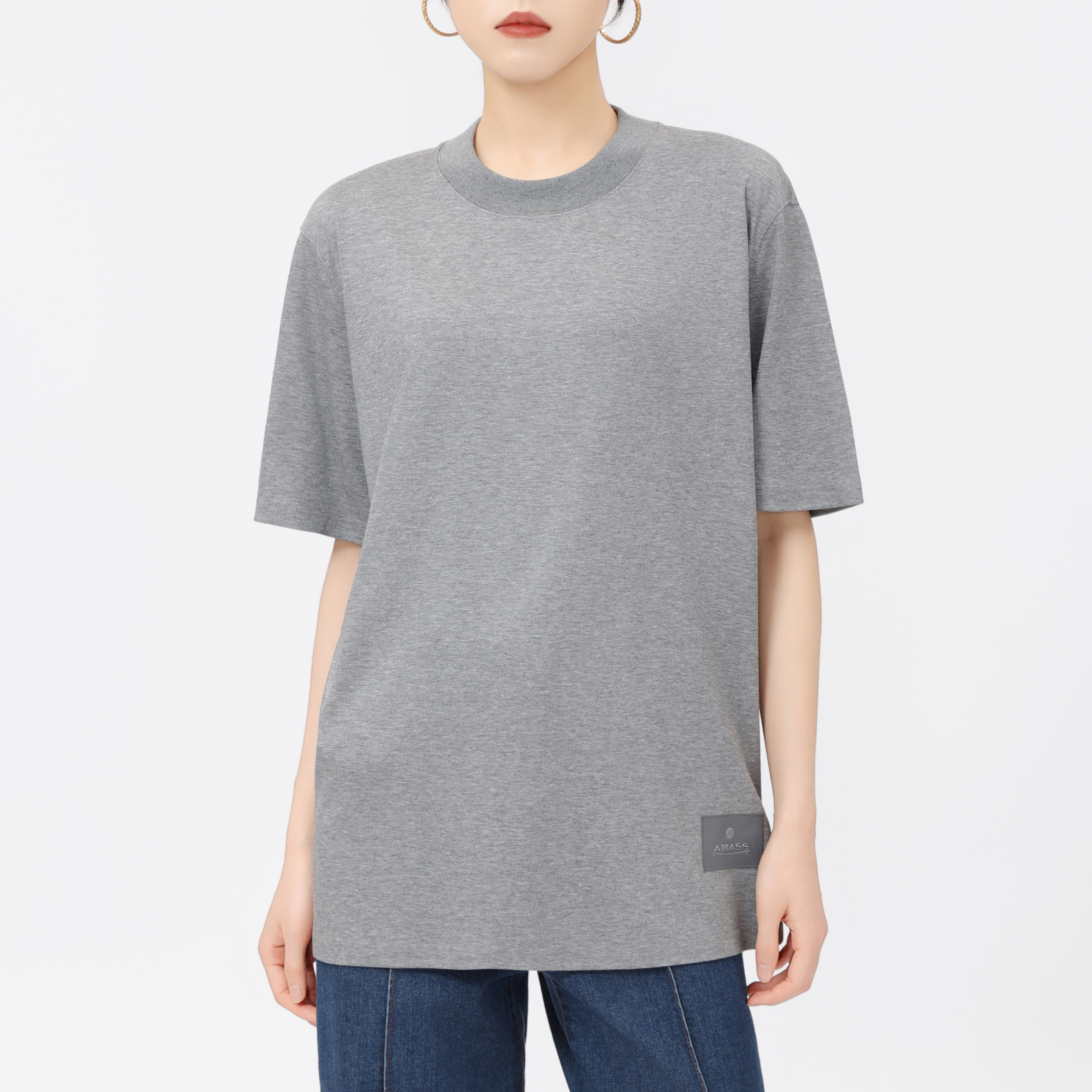 AMASS/阿玛施时尚雅丹风休闲半袖纯色百搭显瘦短袖圆领T恤5300902