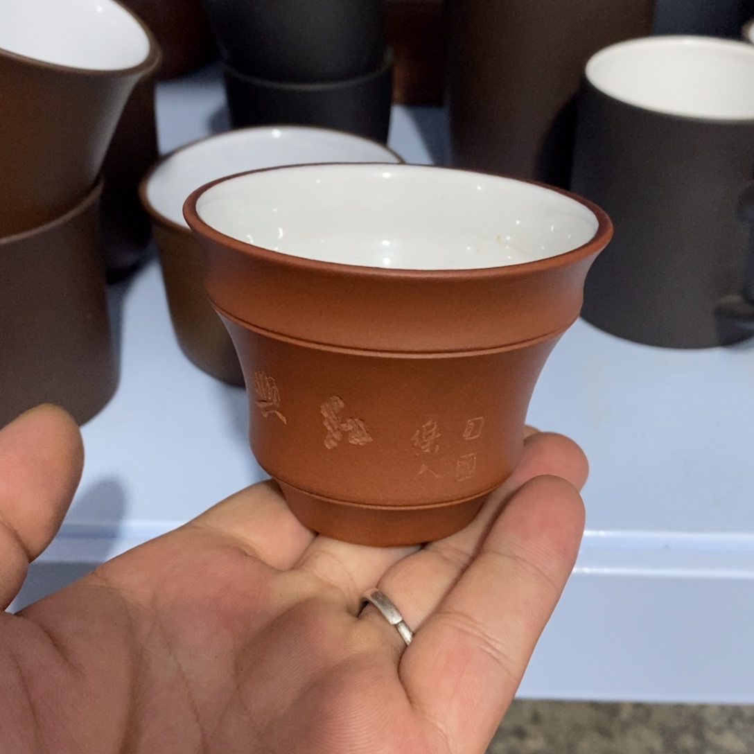 茶壶紫砂宜兴红白釉杯乐人老师刻绘120cc
