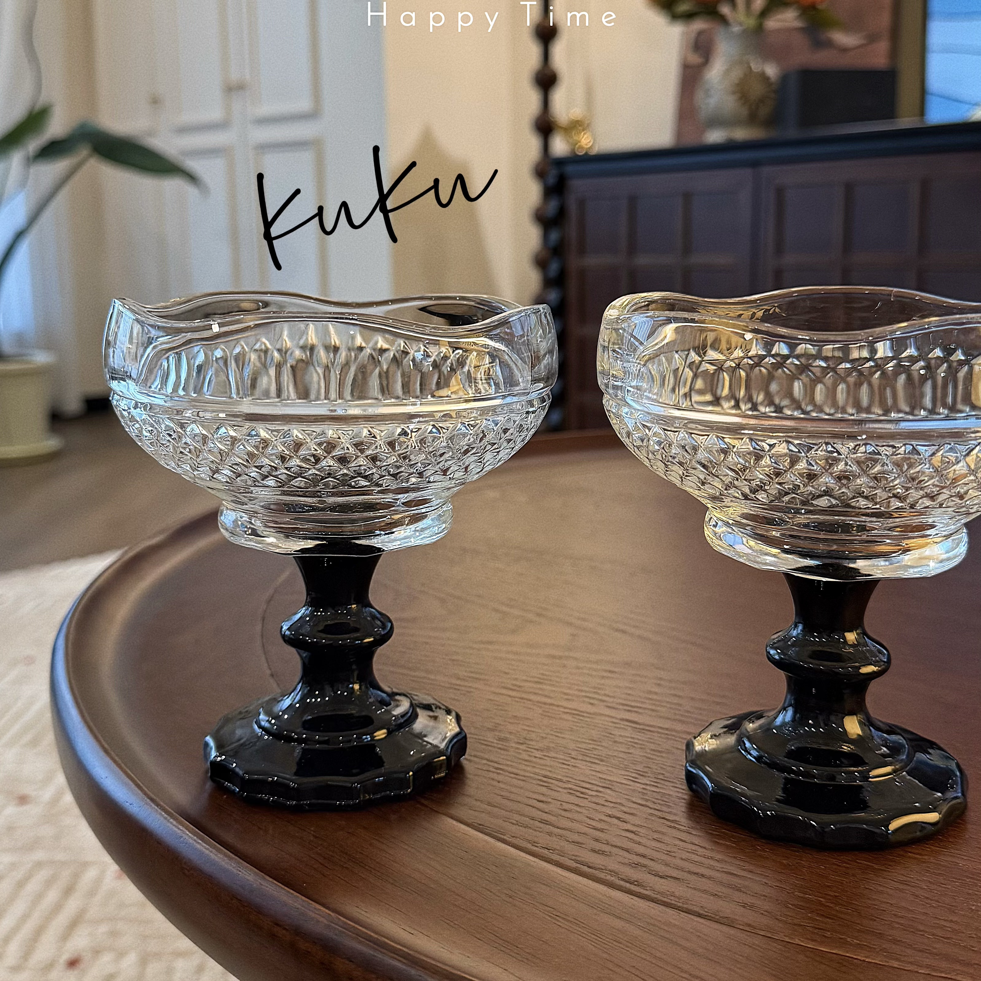 法式轻奢ins家用感高端水晶玻璃高脚水果盘简约客厅茶几摆件