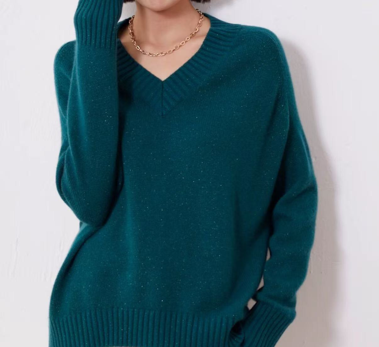 V领宽松版加厚毛衣插肩袖彩色毛衣6753