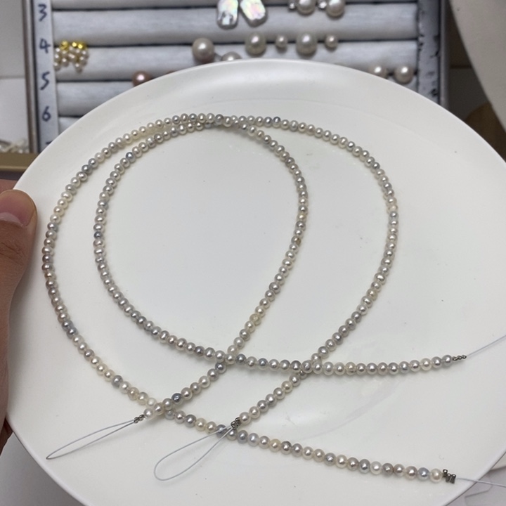 银S925镶嵌淡水珍珠蓝光珍珠项链3.8m