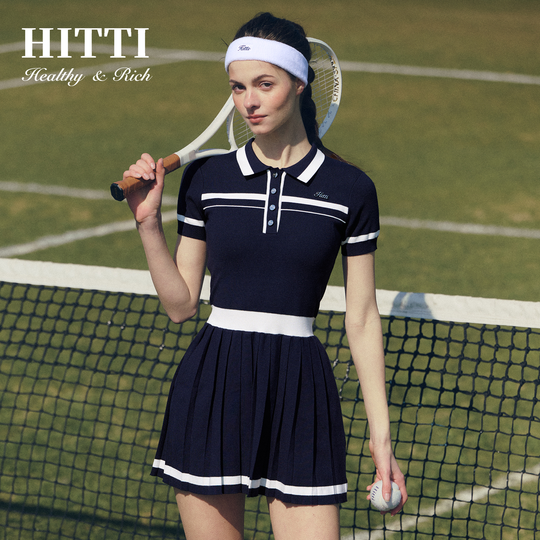Hitti【林允同款】网球高尔夫运动收腰显瘦老钱风针织连衣裙-01