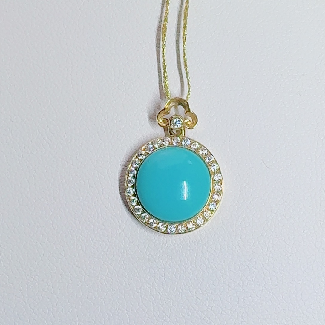 绿松石18K金镶嵌珠宝奇石精品吊坠