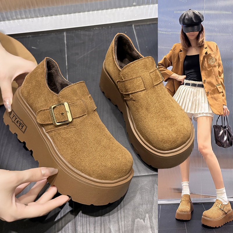 厚底增高秋冬季复古港风休闲风勃肯鞋潮流风棉鞋防滑外穿百搭单鞋