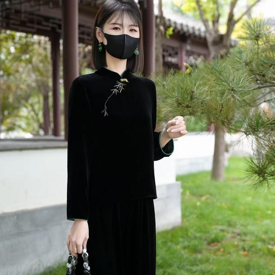 云柔  新款真丝丝绒中式百搭立领打底上衣  ZR-2579