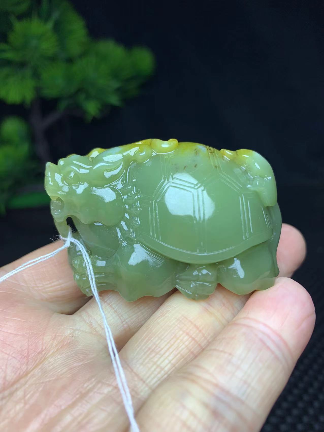 新疆和田玉手工雕刻龙龟手把件