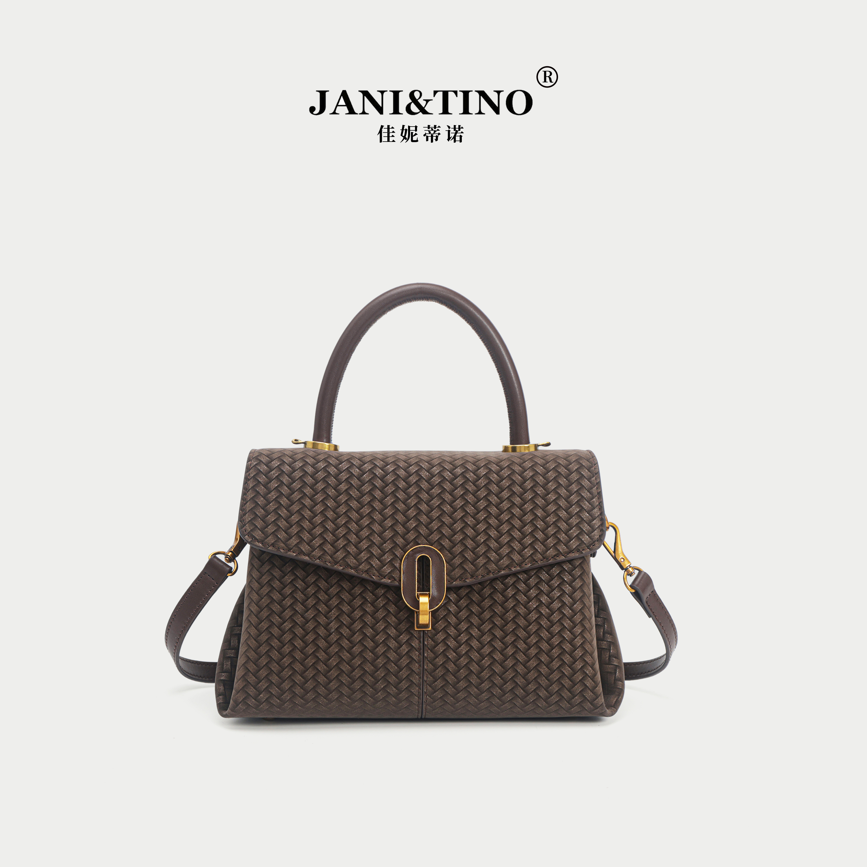 JANITINO/佳妮蒂诺当季新款百搭高级感女士斜挎手提包4881编织咖