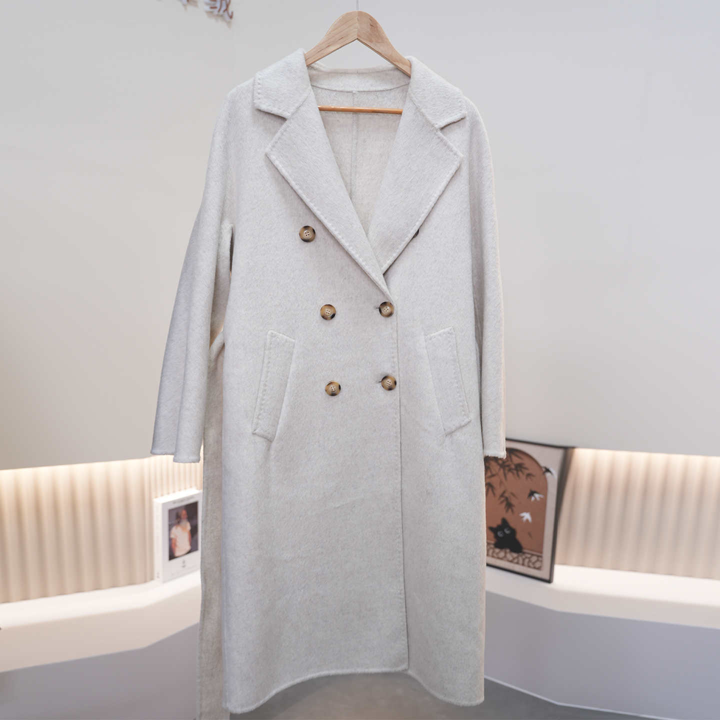 新疆天山气质秋冬长款毛呢外套巴黎风外套双排扣休闲女士gts