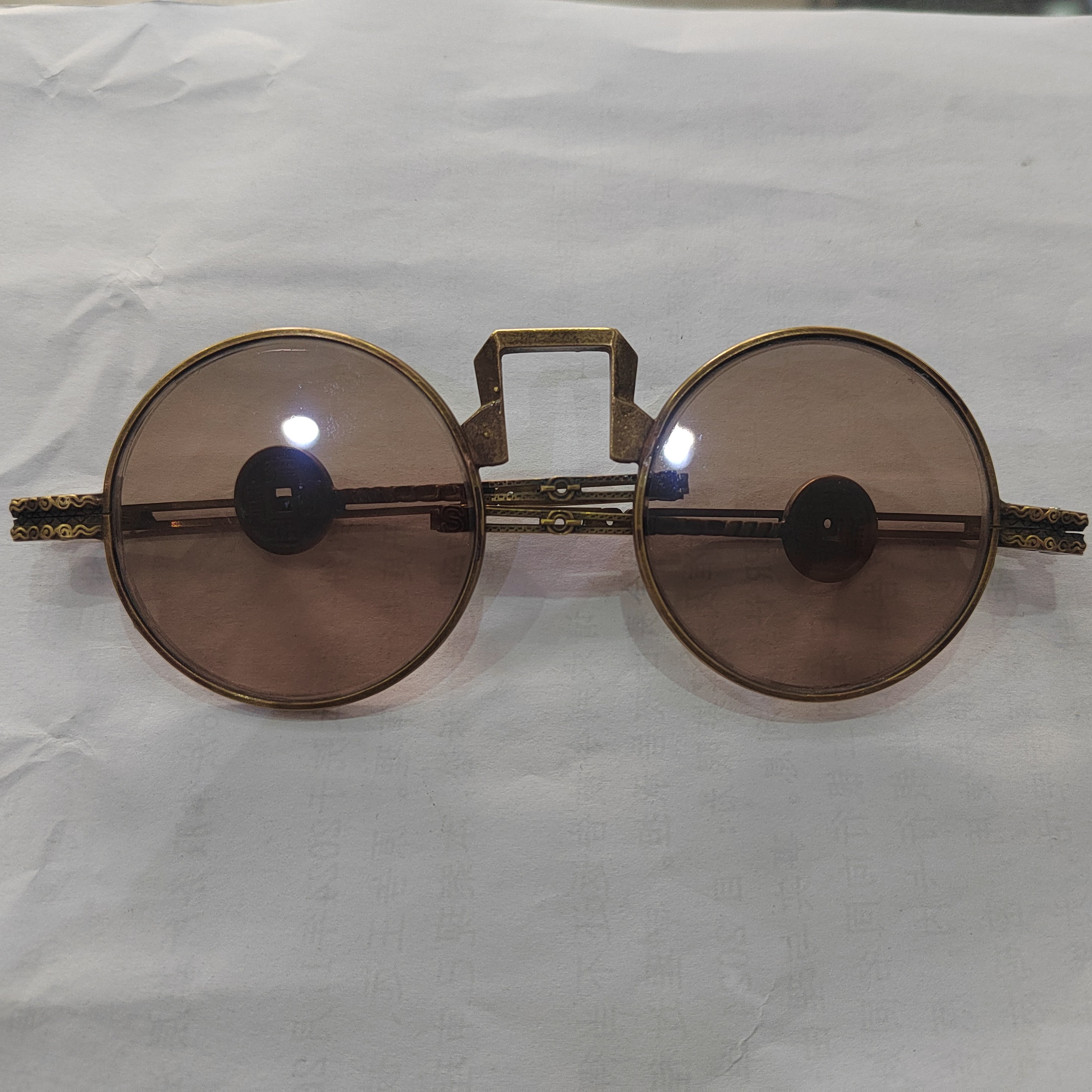 复古圆天然石眼镜纯铜镜框