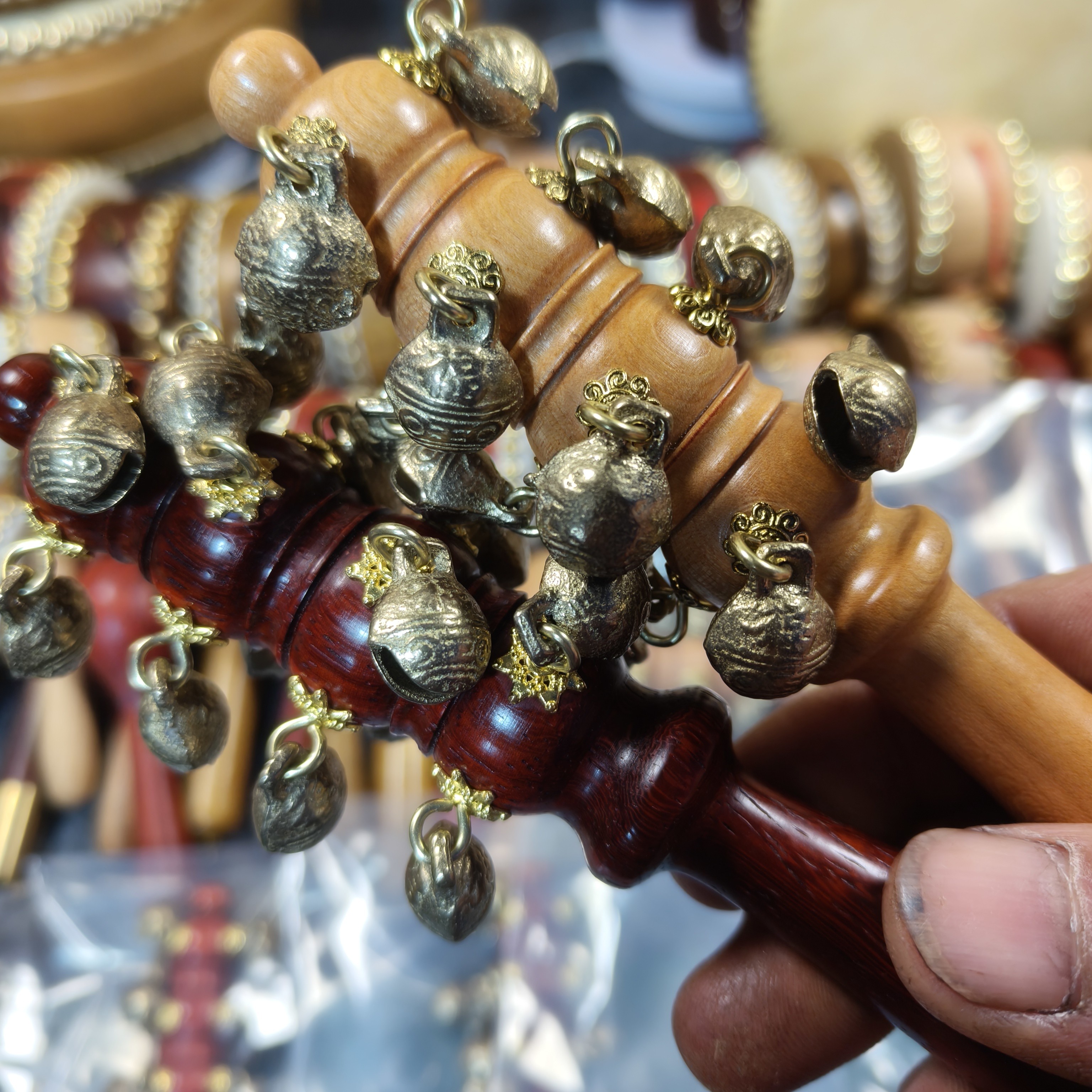 老桃木邵氏紫檀木纯黄铜铃铛，哗啦棒婴幼儿16虎头铃铛，21虎头铃铛