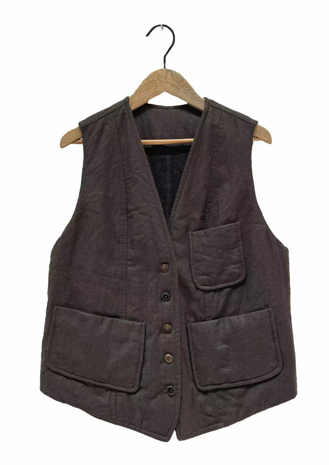 山山家-左岸迷香【短马甲】Z25FW6007工装风V领宽松型马夹复古秋冬