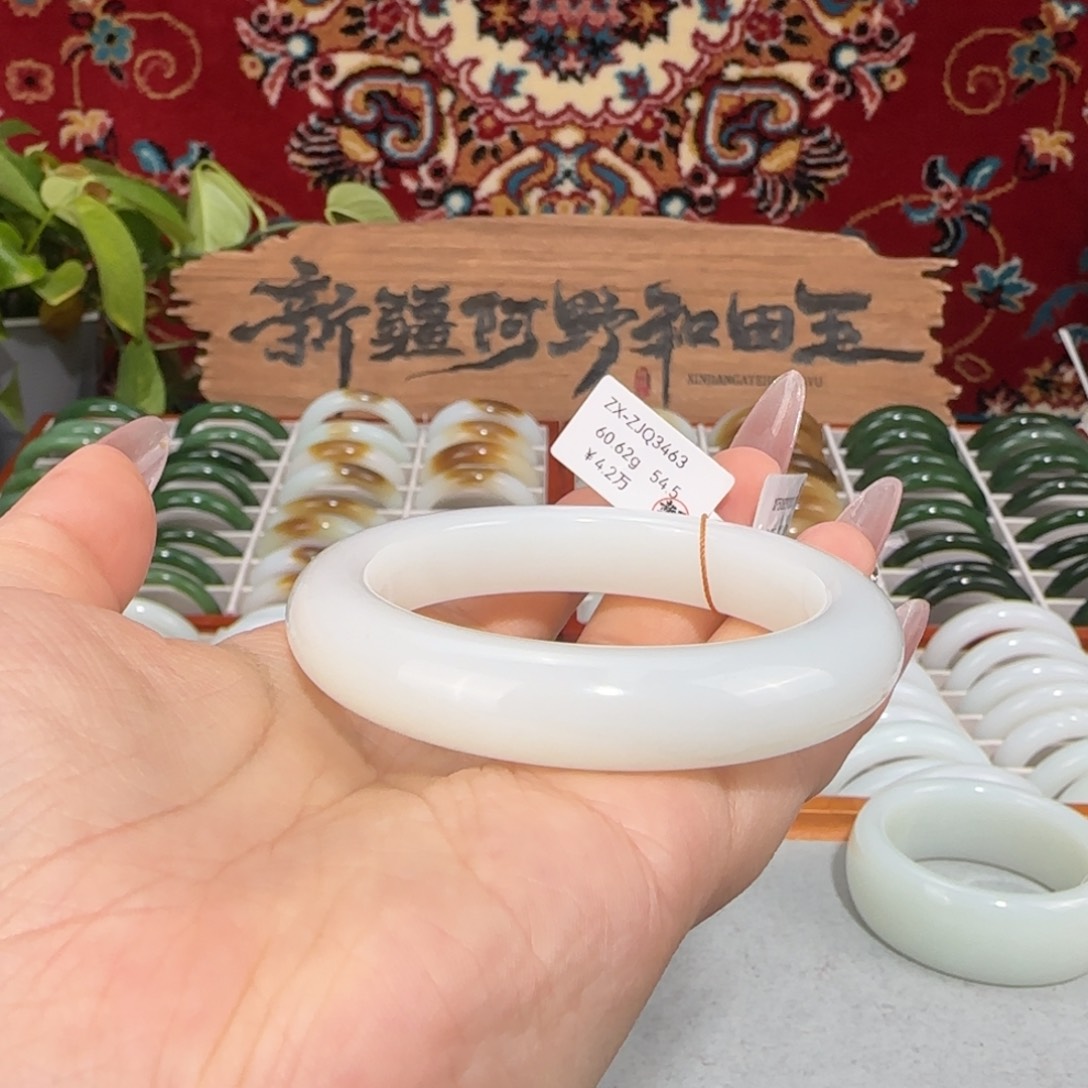 和田玉未镶嵌手镯天然新疆和田玉羊脂白玉手镯条宽12+优雅