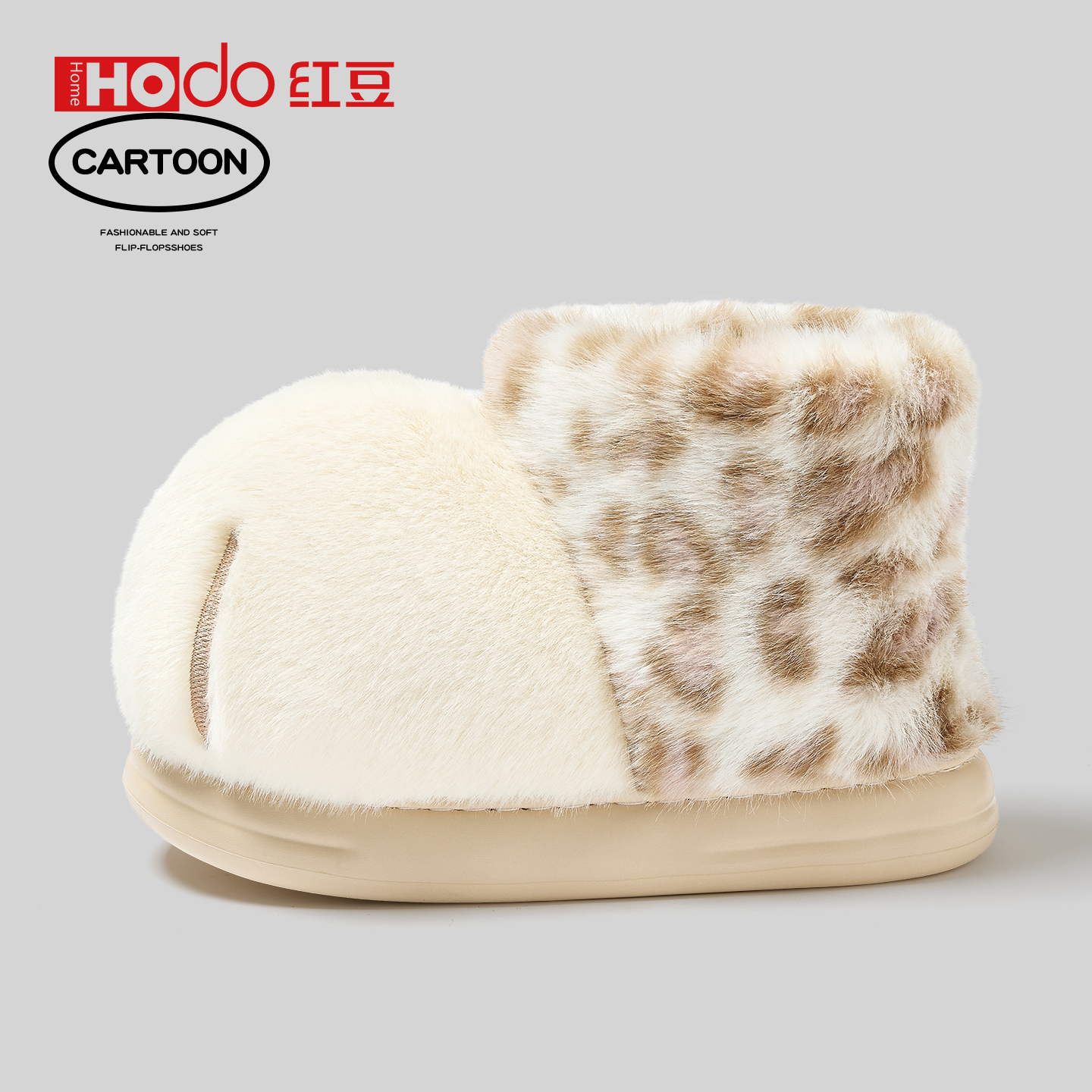 红豆雪球大猫爪棉靴包跟厚底棉鞋女冬家居加绒保暖情侣卡通棉拖男