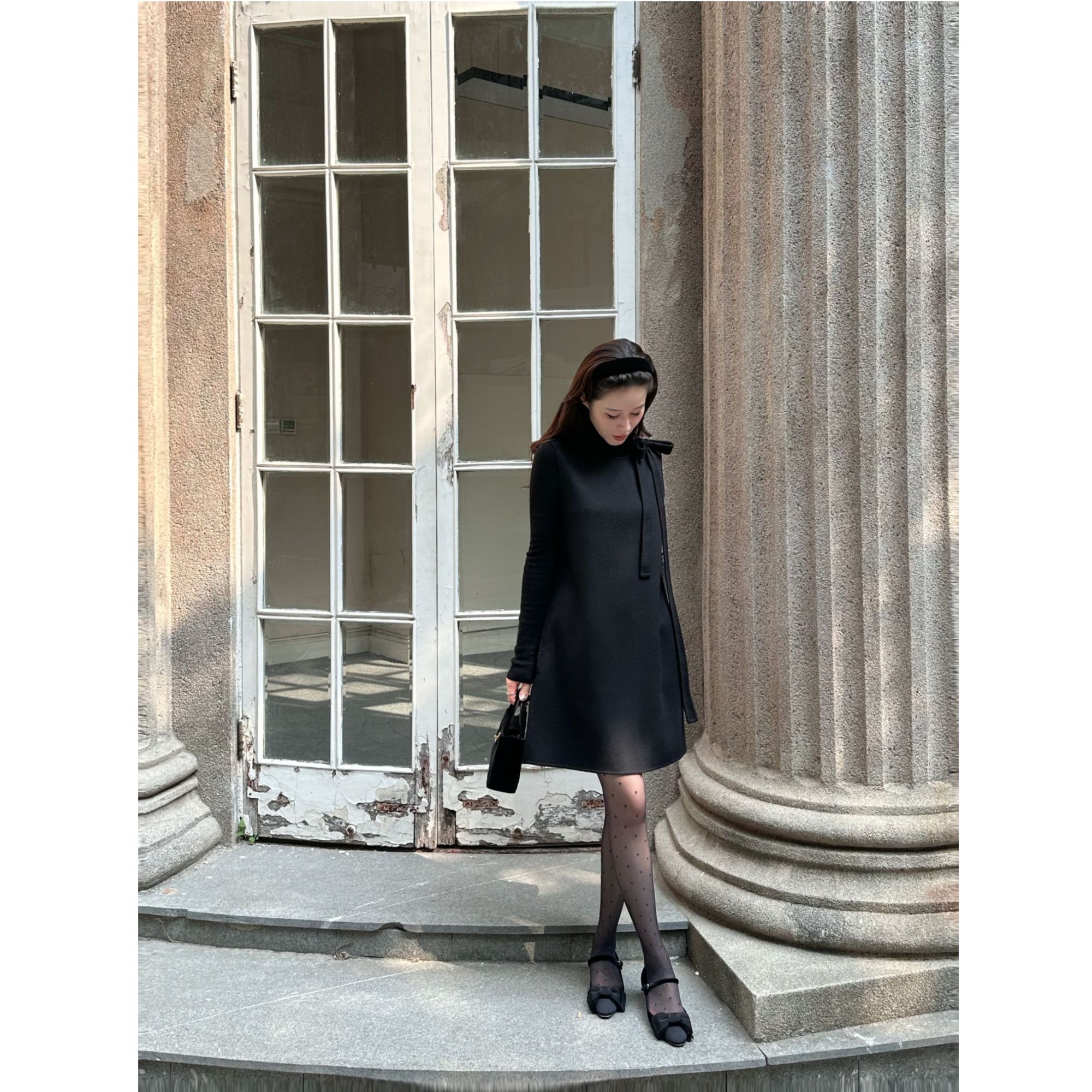 Maigela | 致敬经典 进口骆马毛羊毛 可脱卸蝴蝶结无袖毛呢连衣裙