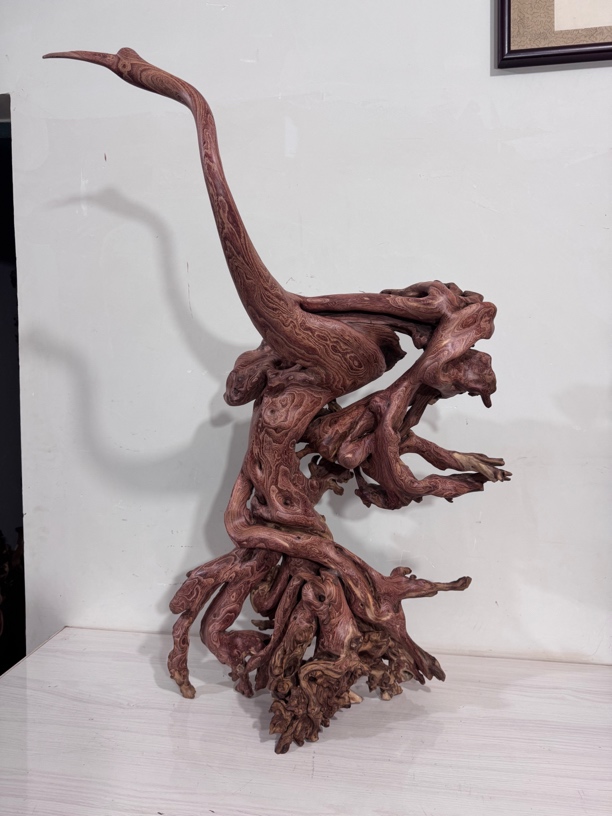 天然精品金丝红木仙鹤用于造景素材