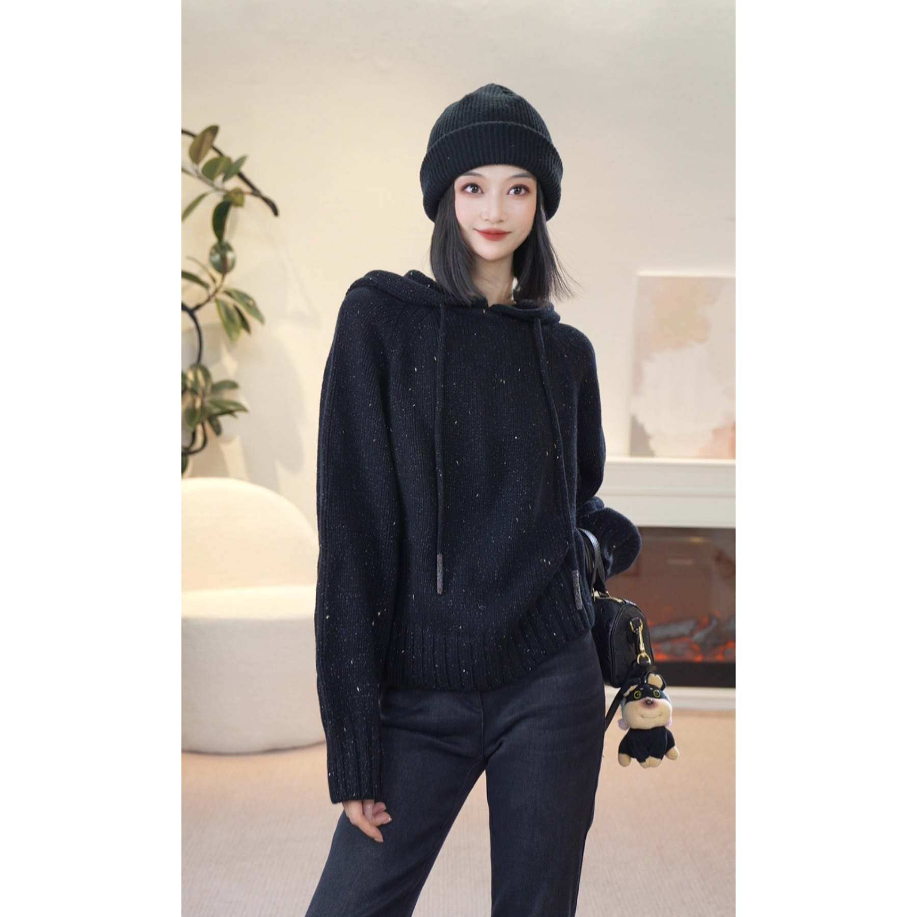 GIRDEAR/哥弟秋冬时尚百搭宽松连帽套头星空针织衫1399720