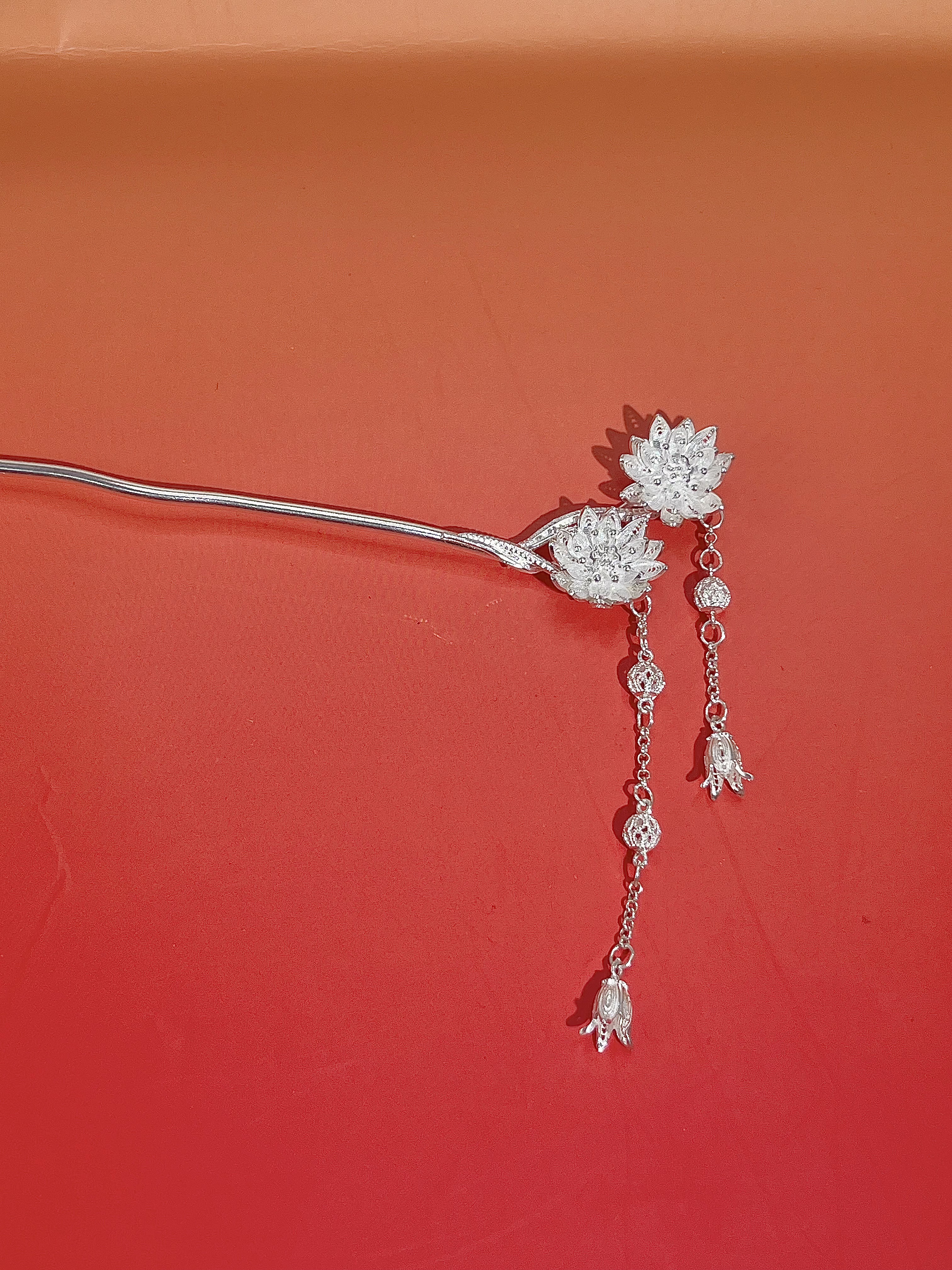 足银银制品 【云饰银阁】足银莲花流苏发簪轻奢小众古典高级国风