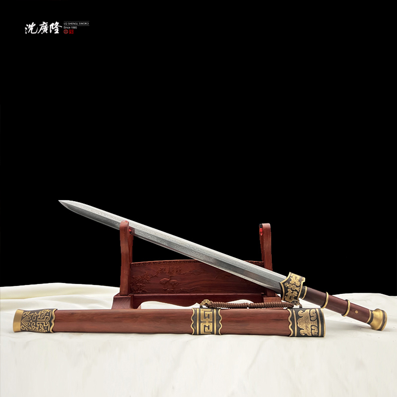 龙泉沈广隆- 赵云剑 2.0 八面 黄铜 龙凤檀 花纹钢 宝剑 未开刃