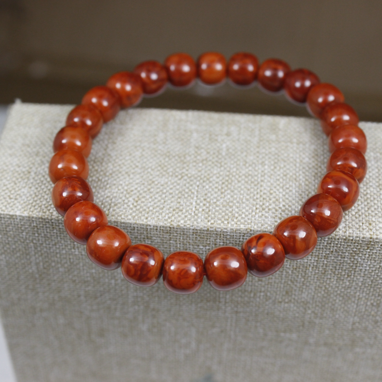 一物一图南红玛瑙瓦西牛血火焰妖花原矿无胶手串老型桶珠新年转运