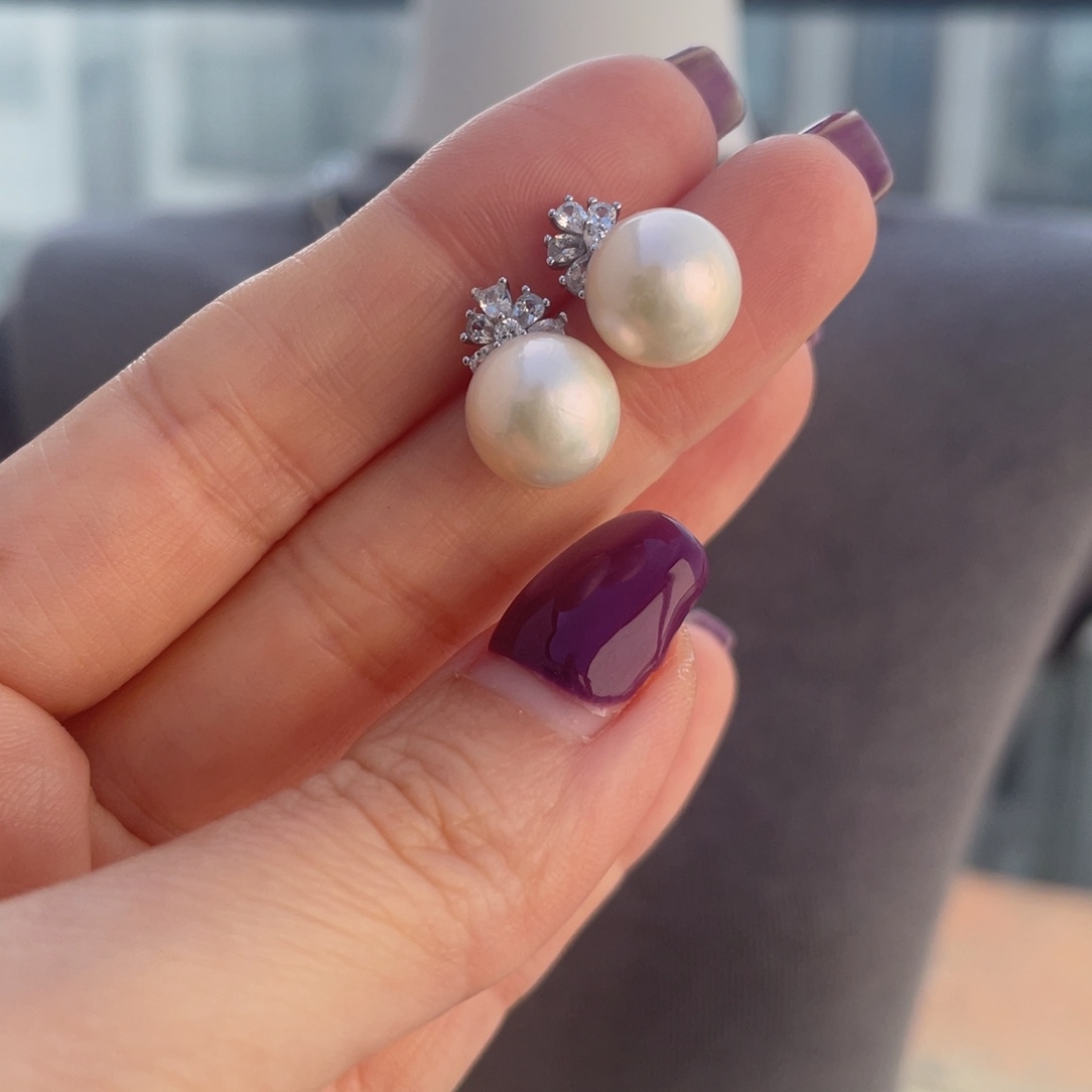 银S925镶嵌耳饰淡水珍珠