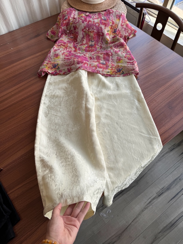 九分女人丝提花裤子休闲中式国风裤子哈伦裤宽松大码B4