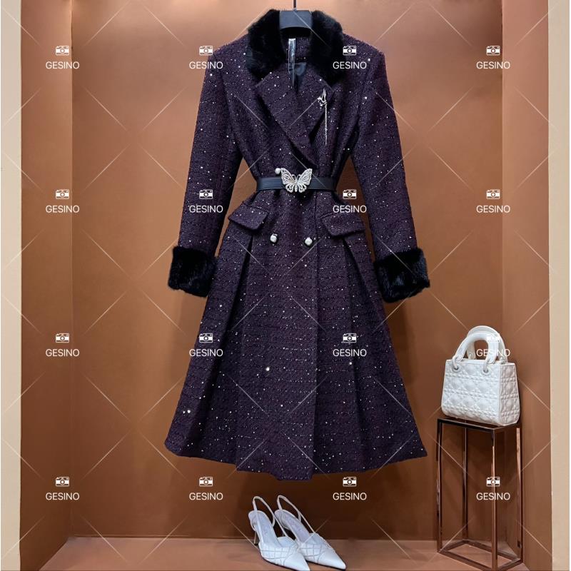 【丽】秋冬气质小香风时尚设计师中长款外套 QD-2025626