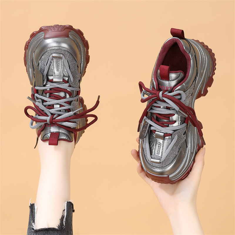 厚底老爹鞋女2025新款春季薄款女鞋子舒适百搭水钻轻便休闲运动鞋