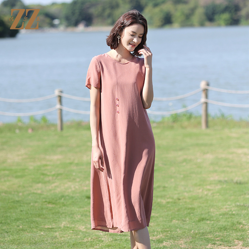 佐尔美夏季新款 桑蚕丝提花乔其真丝连衣裙女E12LS110-0301