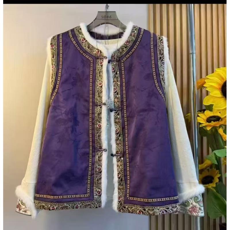 【西红柿】2025冬季新款新中式直襟马甲女国风大码拼接坎肩上衣