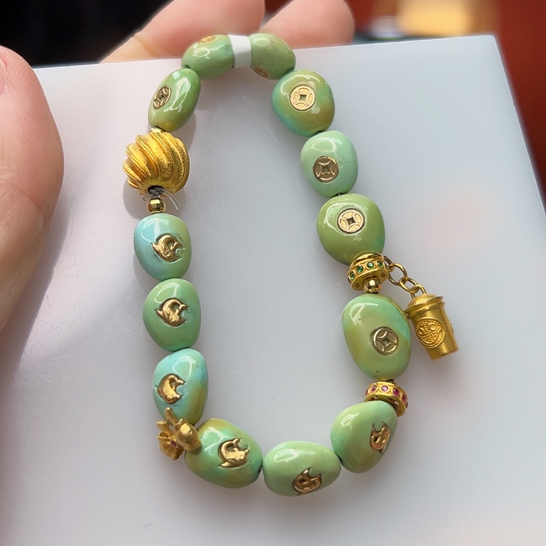 绿松石珠宝奇石18K金镶嵌